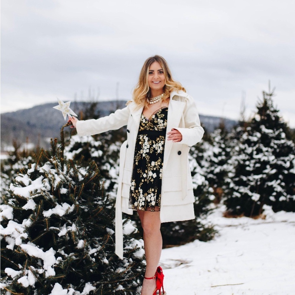 Black and Gold Floral Embroidery Holiday Dress